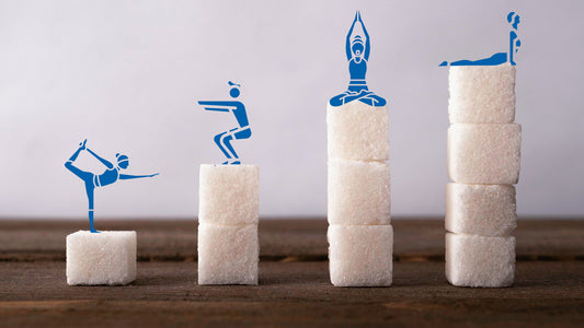 Yoga poses on ascending towers of cubes of sugar.