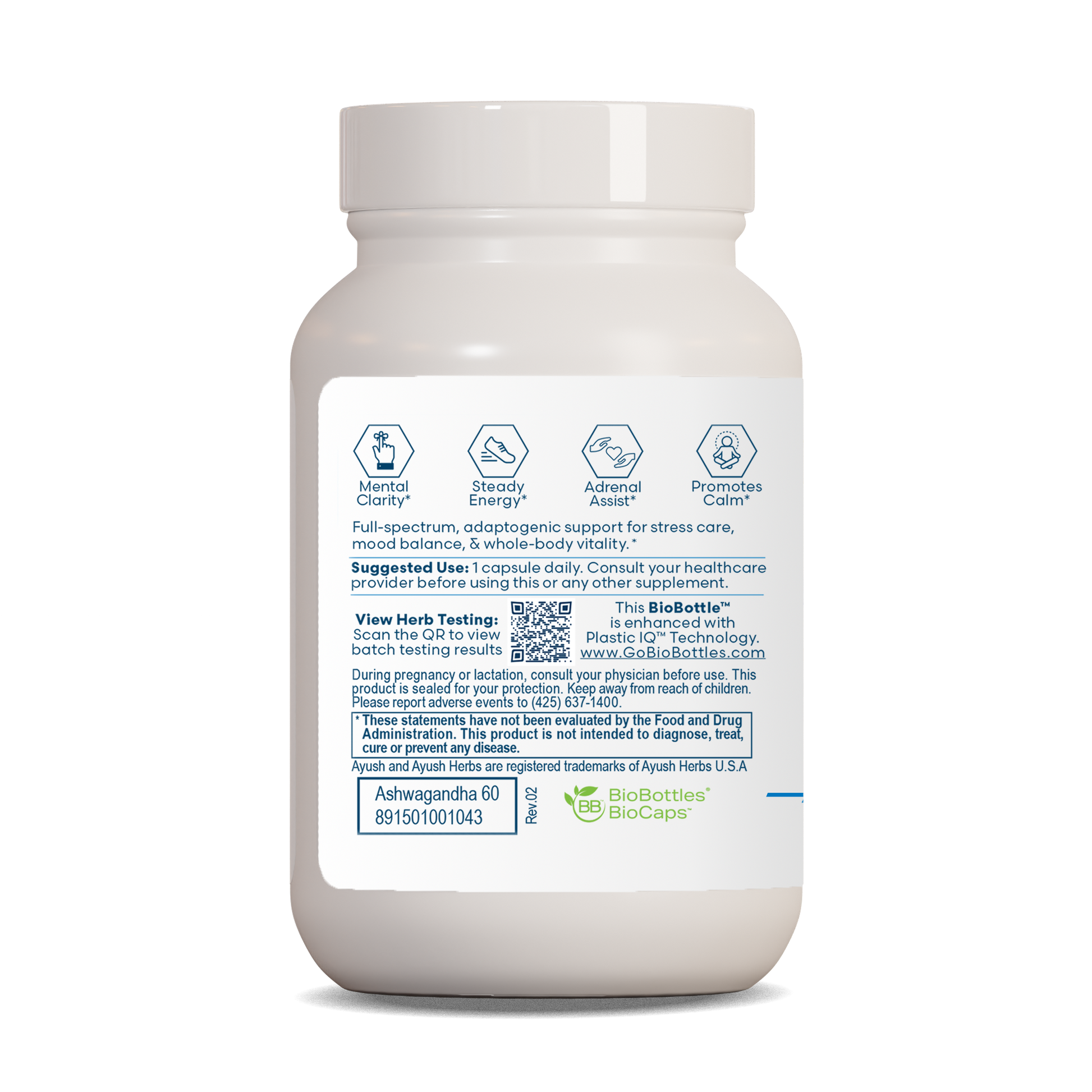 White supplement container with label on a white background