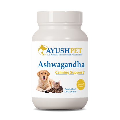 Ashwagandha Bottle front by Ayush Pet herbal supplements