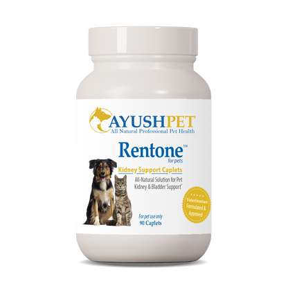 Rentone Pet Caplets Bottle front by Ayush Pet herbal supplements