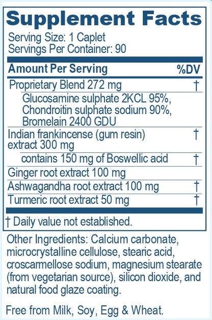 Supplement facts label with detailed ingredient list of Bosewelya Plus, a Ayush Herbs Product